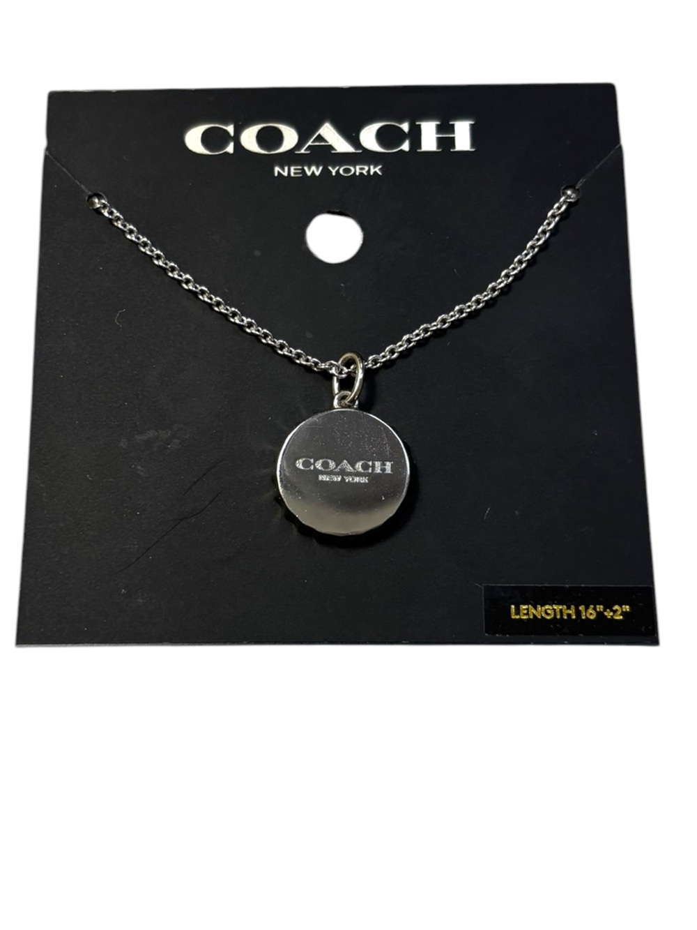 NWT Coach Bottle Cap Pendant Necklace Silver Logo CBB30 16”+2”
